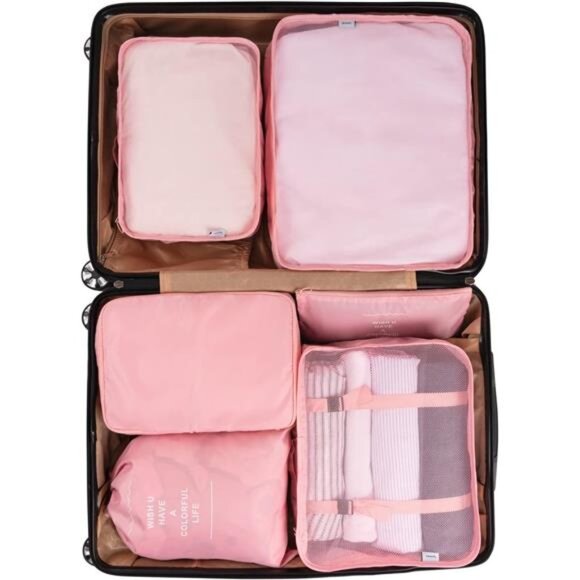 6 Set Packing Cubes, Travel Luggage Packing Organizers (Pink) - Picture 4 of 7